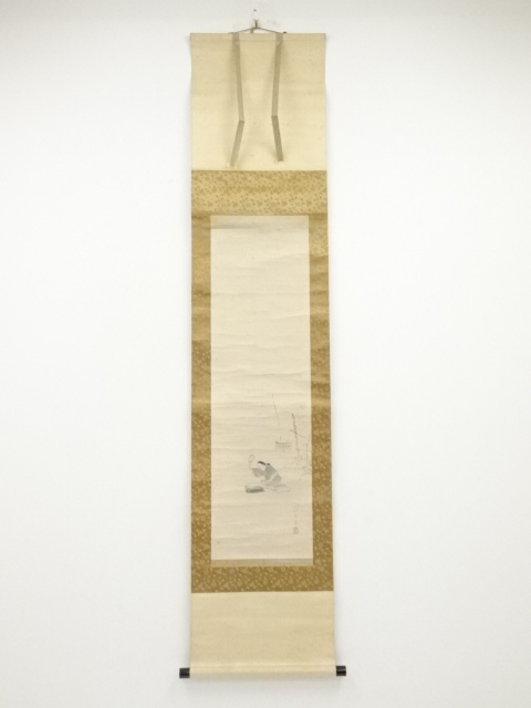 JAPANESE HANGING SCROLL / HAND PAINTED / PEOPLE IN THE PAST